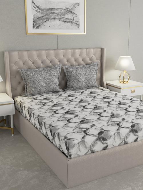 gm abstract 144 tc 100% cotton digital print white & black double bedsheet with 2 pillow covers - 18058928 -  Standard Image - 0