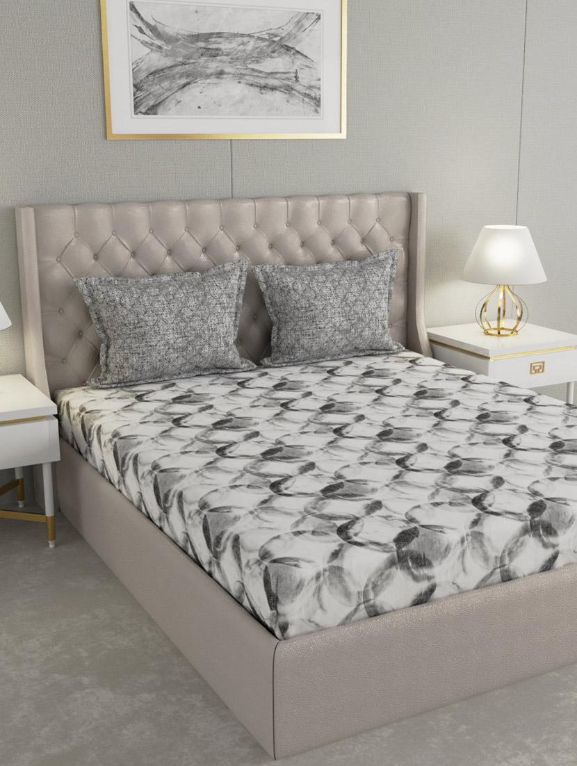 gm abstract 144 tc 100% cotton digital print white & black double bedsheet with 2 pillow covers - 18058928 -  Zoom Image - 0