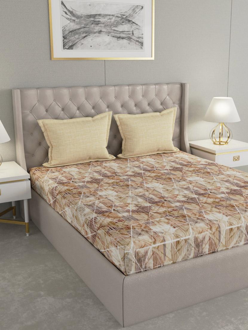 gm geometric 144 tc 100% cotton digital print brown double bedsheet with 2 pillow covers - 18058930 - Zoom Image - 0