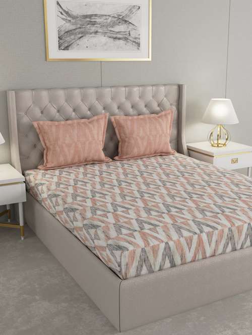 gm geometric 144 tc 100% cotton digital print blue double bedsheet with 2 pillow covers - 18058944 -  Standard Image - 0