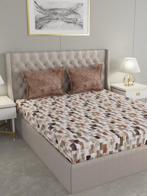 gm geometric 180 tc 100% cotton digital print blue & grey double bedsheet with 2 pillow covers - 18058948 -  Standard Image - 0