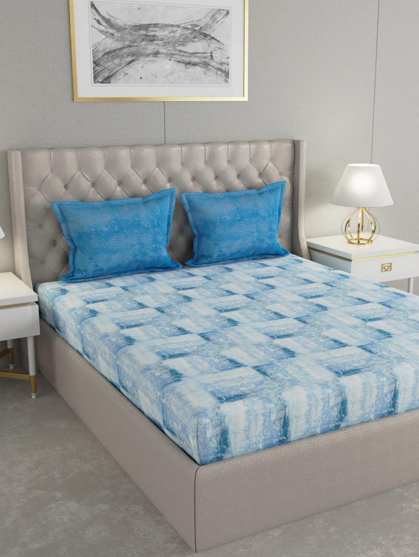 gm abstract 180 tc 100% cotton digital print blue double bedsheet with 2 pillow covers - 18058951 -  Zoom Image - 0