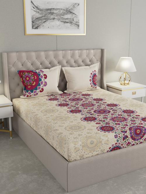 gm abstract 180 tc 100% cotton digital print beige double bedsheet with 2 pillow covers - 18058953 - Standard Image - 0