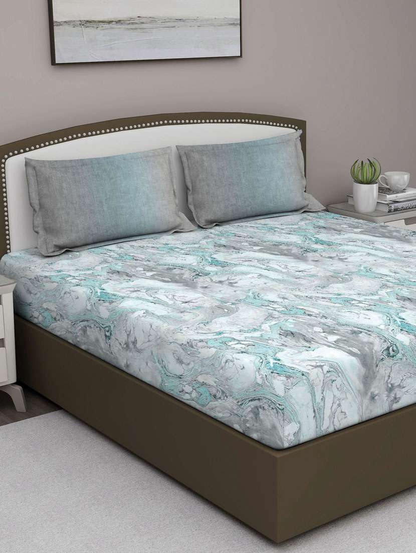 gm abstract 180 tc 100% cotton digital print yellow & grey double bedsheet with 2 pillow covers - 18058973 -  Zoom Image - 0