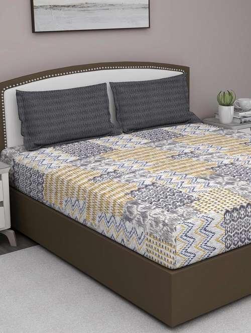 gm abstract 180 tc 100% cotton digital print blue double bedsheet with 2 pillow covers - 18058977 - Standard Image - 0