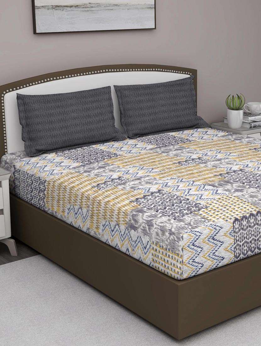 gm abstract 180 tc 100% cotton digital print blue double bedsheet with 2 pillow covers - 18058977 - Zoom Image - 0