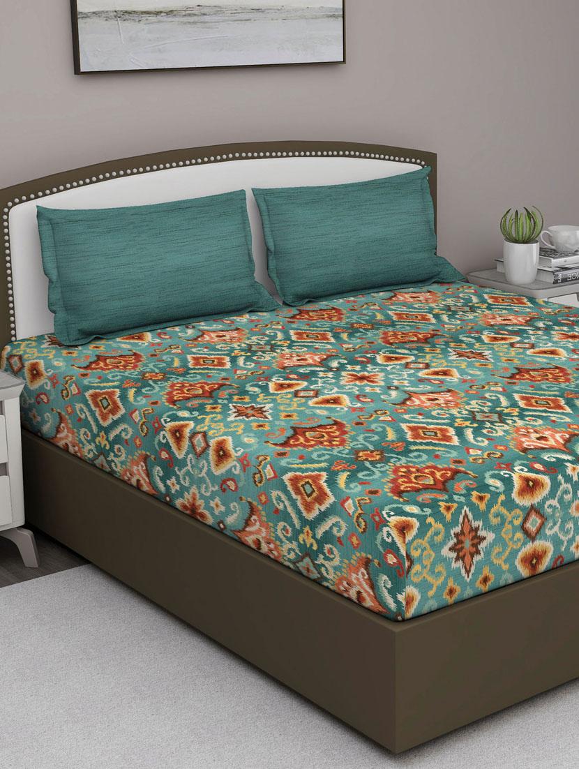gm abstract 210 tc 100% cotton digital print teal blue double bedsheet with 2 pillow covers - 18058982 -  Zoom Image - 0