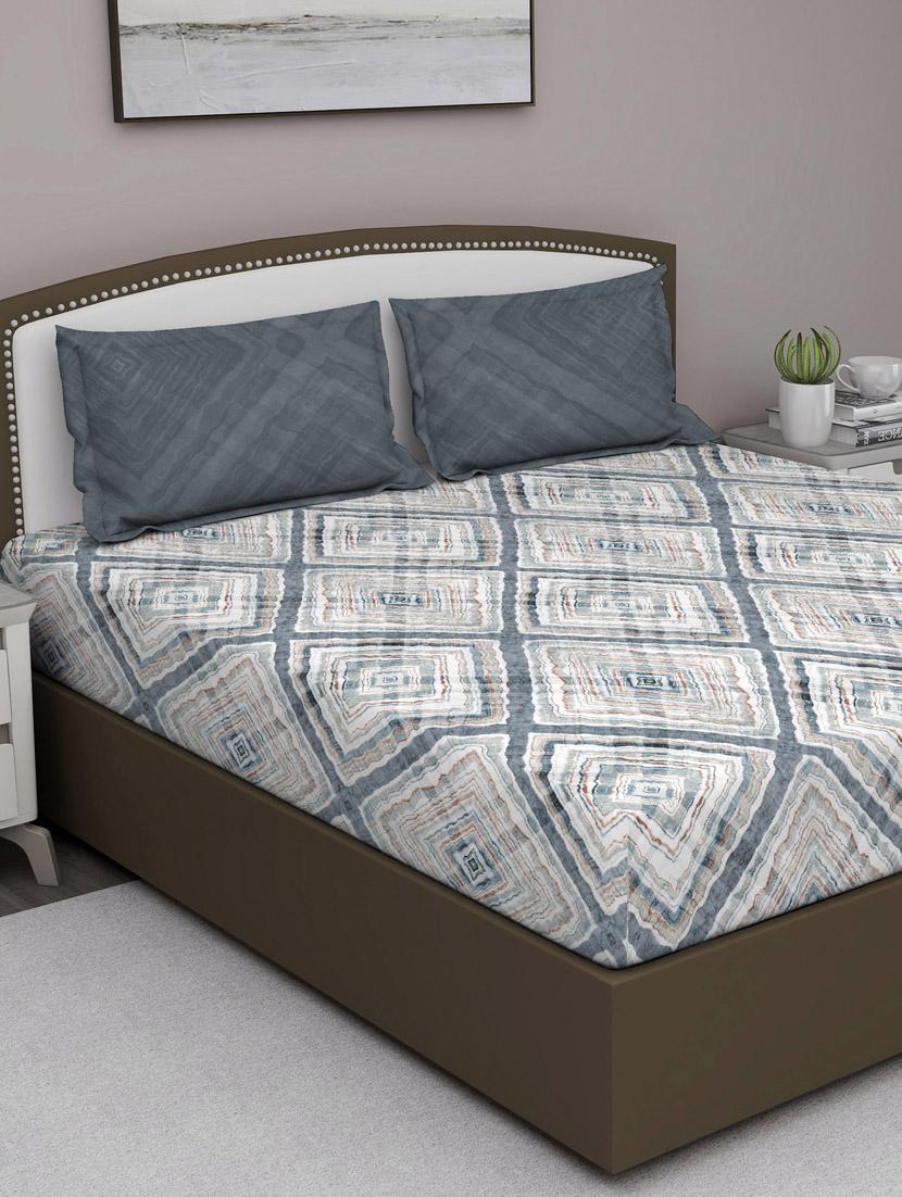 gm geometric 210 tc 100% cotton digital print grey double bedsheet with 2 pillow covers - 18058988 -  Zoom Image - 0
