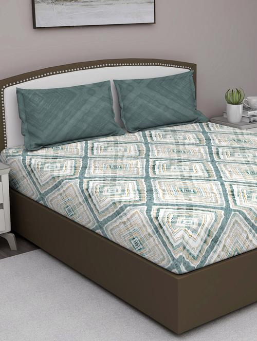 gm geometric 210 tc 100% cotton digital print grey double bedsheet with 2 pillow covers - 18058989 - Standard Image - 0