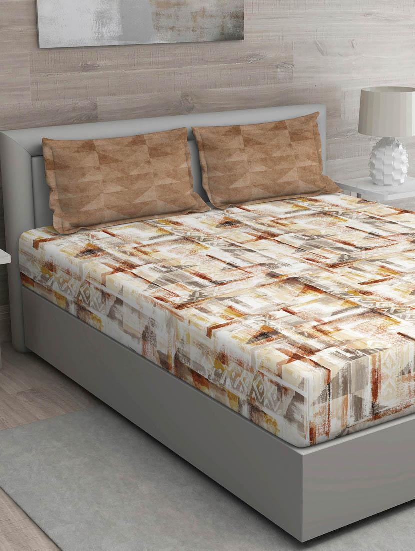gm abstract 144 tc 100% cotton digital print grey double bedsheet with 2 pillow covers - 18058995 -  Zoom Image - 0