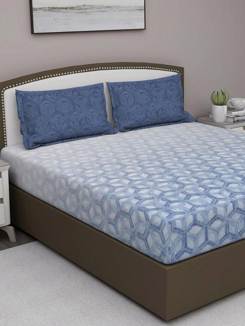 gm geometric 180 tc 100% cotton digital print blue double bedsheet with 2 pillow covers - 18059008 - Standard Image - 0