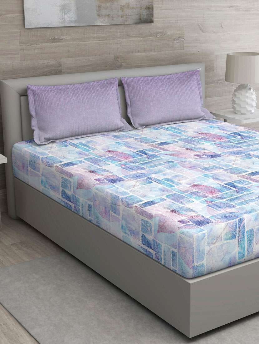 gm floral 144 tc 100% cotton digital print violet double bedsheet with 2 pillow covers - 18059022 - Zoom Image - 0