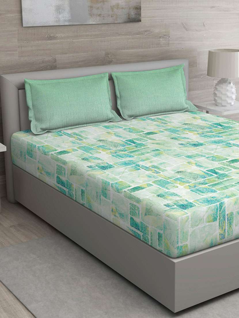 gm floral 144 tc 100% cotton digital print violet double bedsheet with 2 pillow covers - 18059023 -  Zoom Image - 0