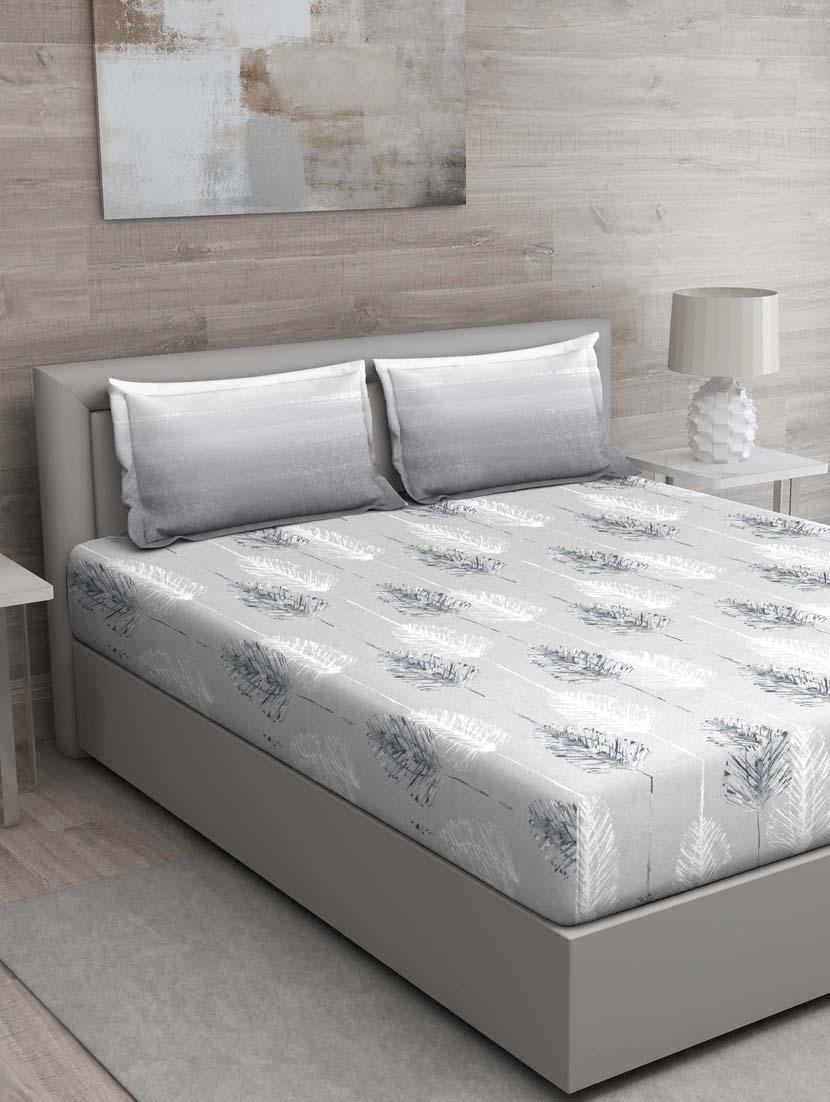 gm floral 144 tc 100% cotton digital print grey double bedsheet with 2 pillow covers - 18059039 -  Zoom Image - 0