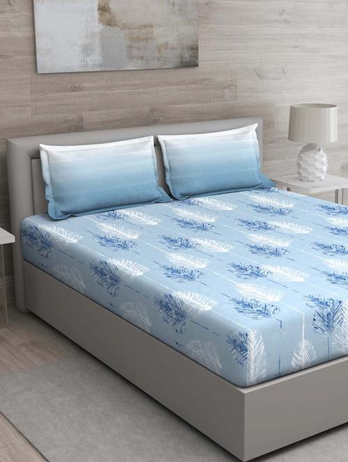 gm floral 144 tc 100% cotton digital print grey double bedsheet with 2 pillow covers - 18059040 -  Standard Image - 0