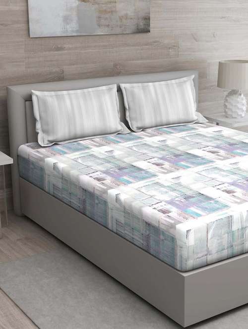 gm geometric 144 tc 100% cotton digital print green double bedsheet with 2 pillow covers - 18059045 - Standard Image - 0