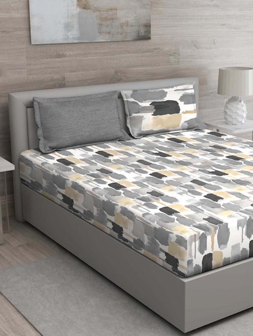 gm abstract 144 tc 100% cotton digital print blue double bedsheet with 2 pillow covers - 18059048 -  Standard Image - 0