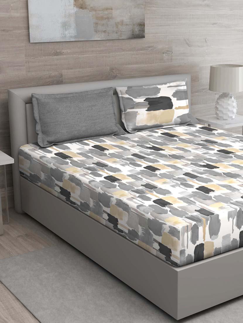 gm abstract 144 tc 100% cotton digital print blue double bedsheet with 2 pillow covers - 18059048 -  Zoom Image - 0