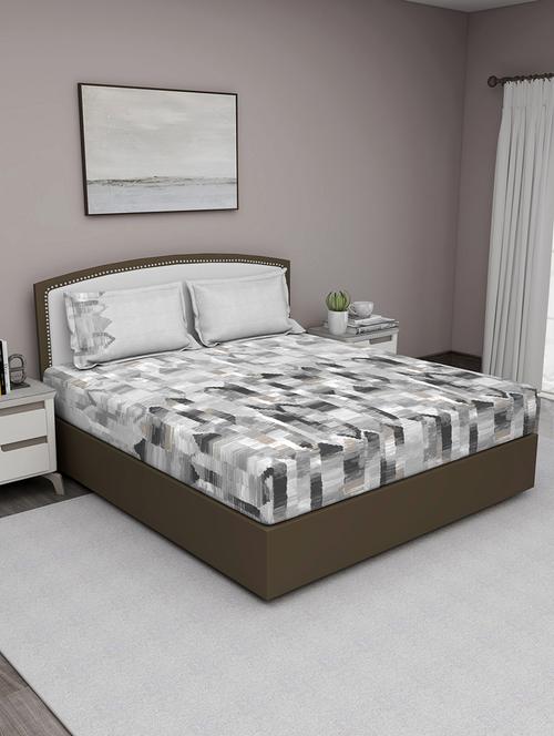gm geometric 180 tc 100% cotton digital print grey double bedsheet with 2 pillow covers - 18059055 -  Standard Image - 0