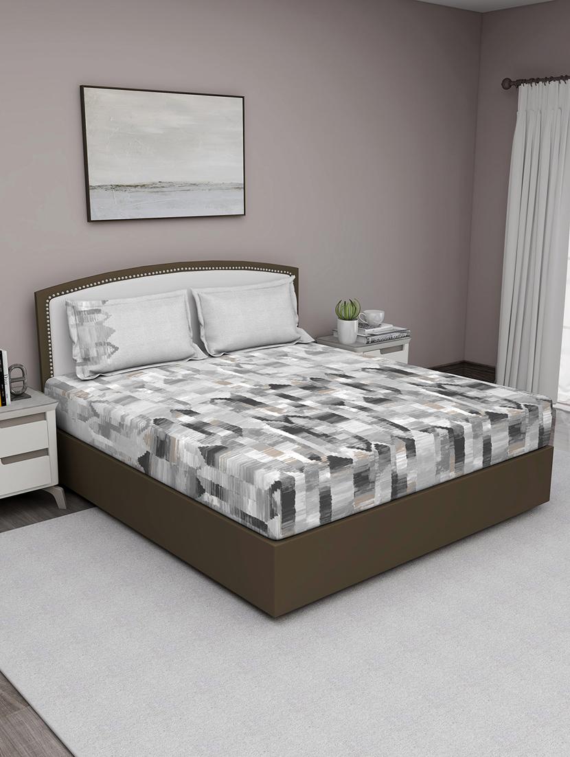 gm geometric 180 tc 100% cotton digital print grey double bedsheet with 2 pillow covers - 18059055 -  Zoom Image - 0