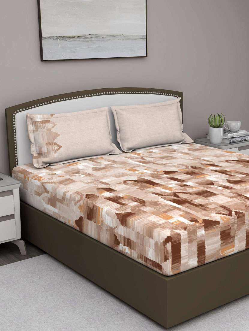 gm geometric 180 tc 100% cotton digital print grey double bedsheet with 2 pillow covers - 18059056 -  Zoom Image - 0