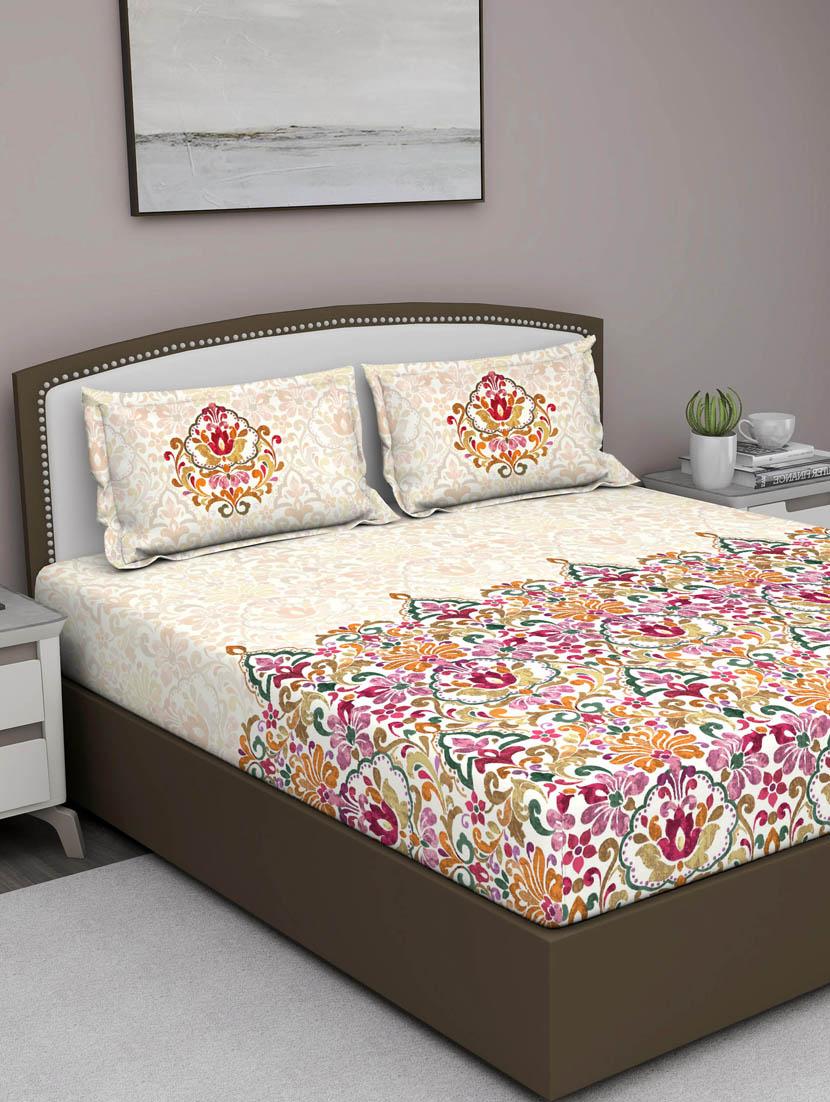 gm abstract 180 tc 100% cotton digital print pink double bedsheet with 2 pillow covers - 18059057 - Zoom Image - 0