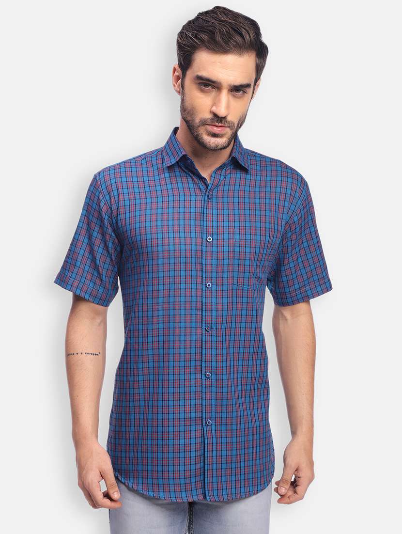 blue checkered casual shirt