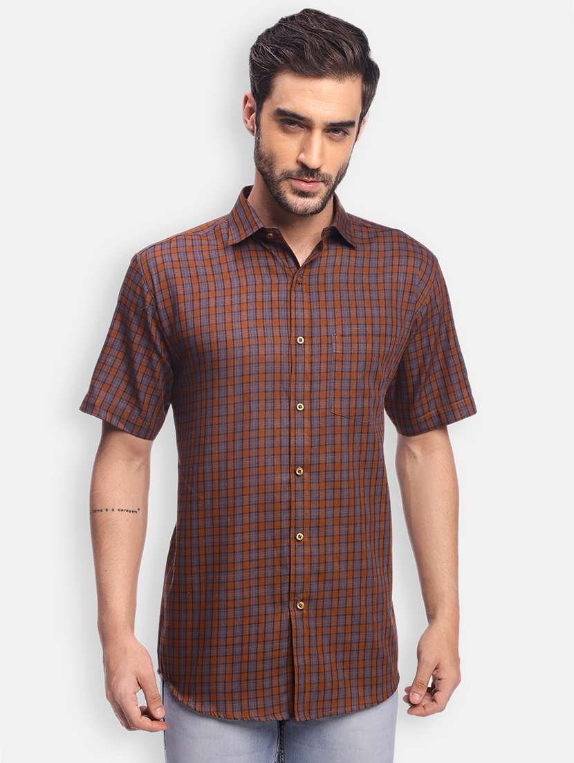 brown checkered casual shirt