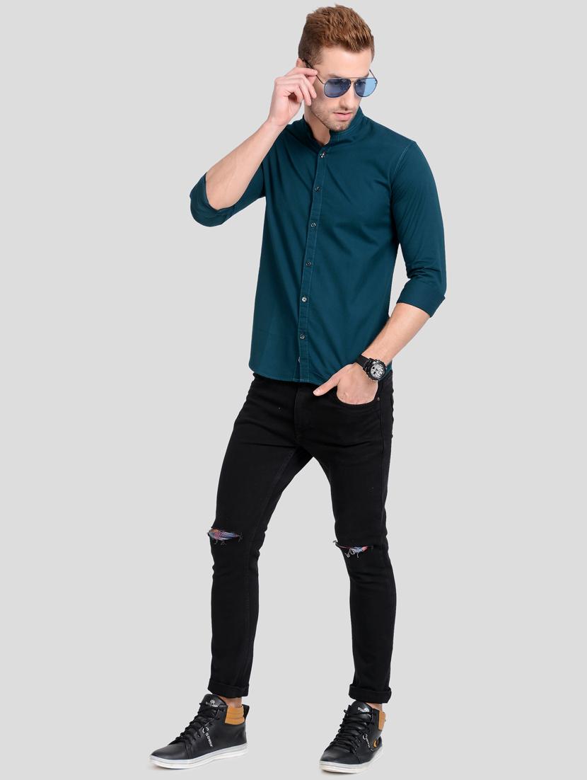 teal solid casual shirt - 18066144 - Standard Image - 3