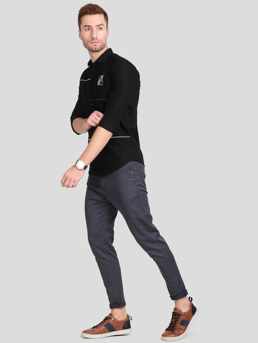 black solid casual shirt - 18066151 - Standard Image - 3