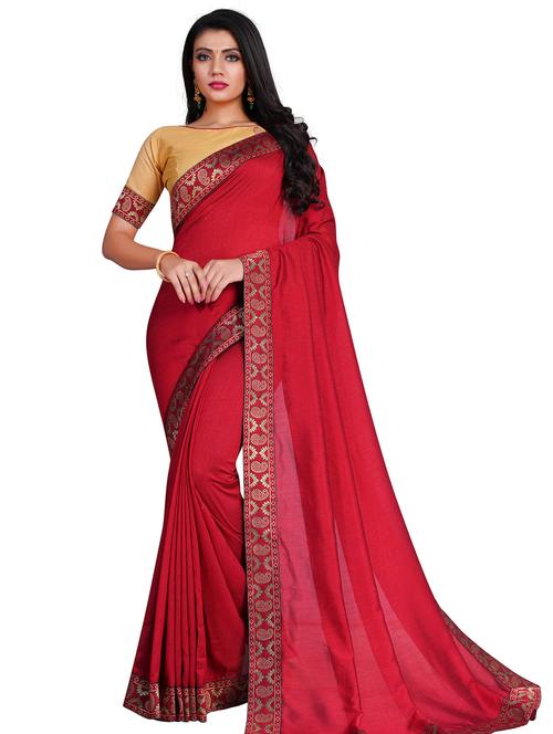 solid bordered saree with blouse - 18066379 -  Standard Image - 0