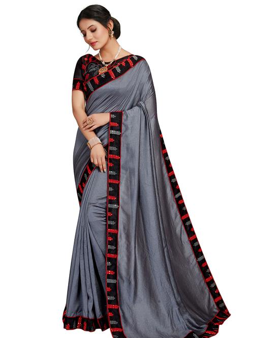 solid bordered saree with blouse - 18066383 -  Standard Image - 0