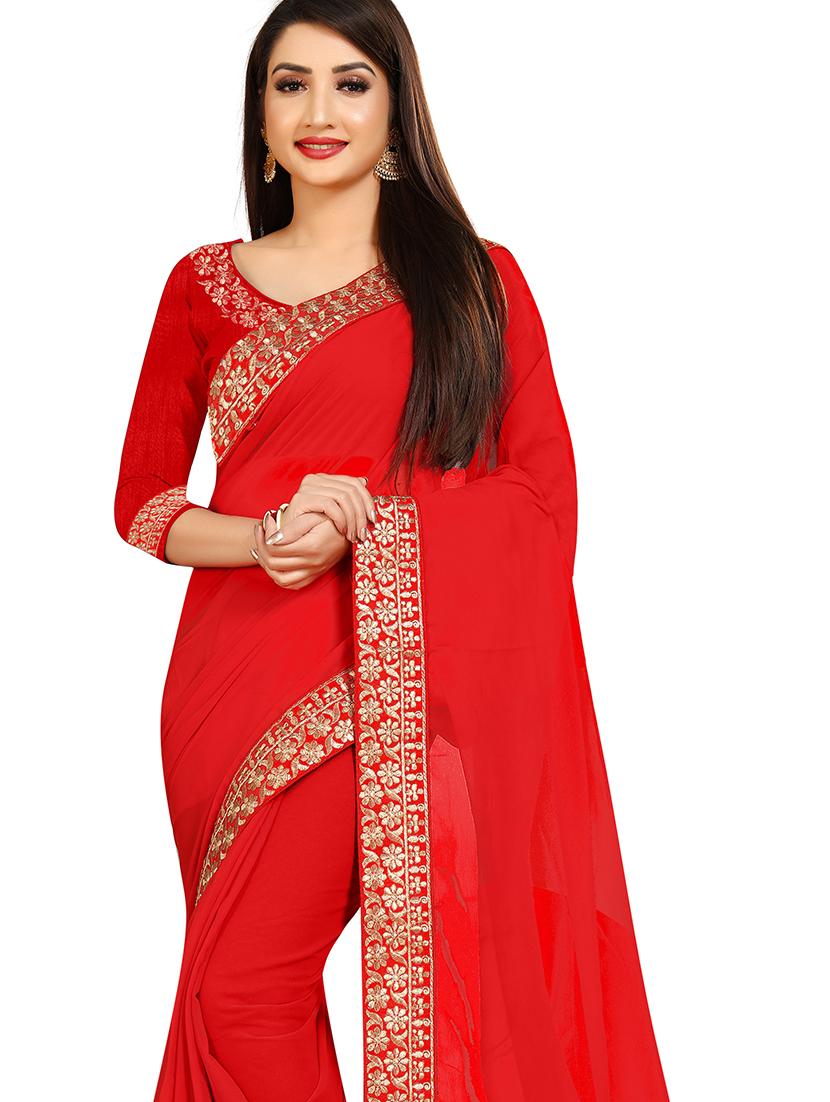 solid bordered saree with blouse - 18066384 - Standard Image - 3