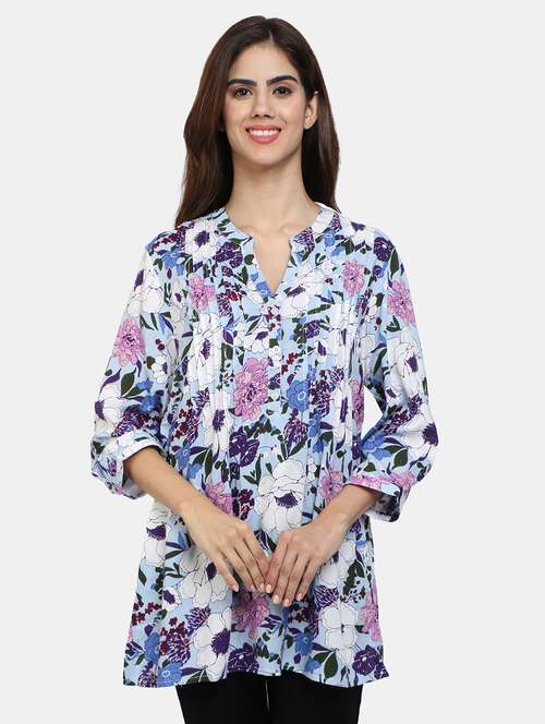 mandarin neck floral tunic - 18066838 -  Standard Image - 0
