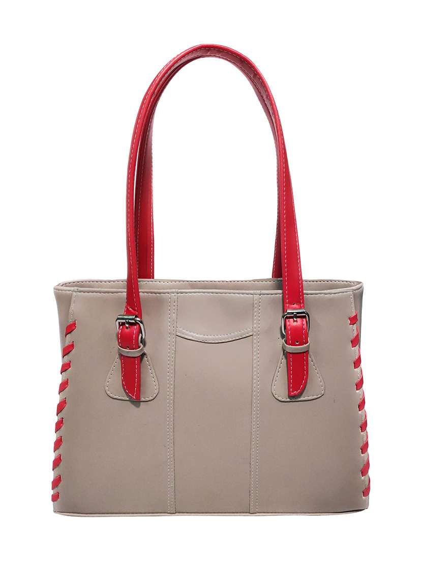 beige solid leatherette regular handbag