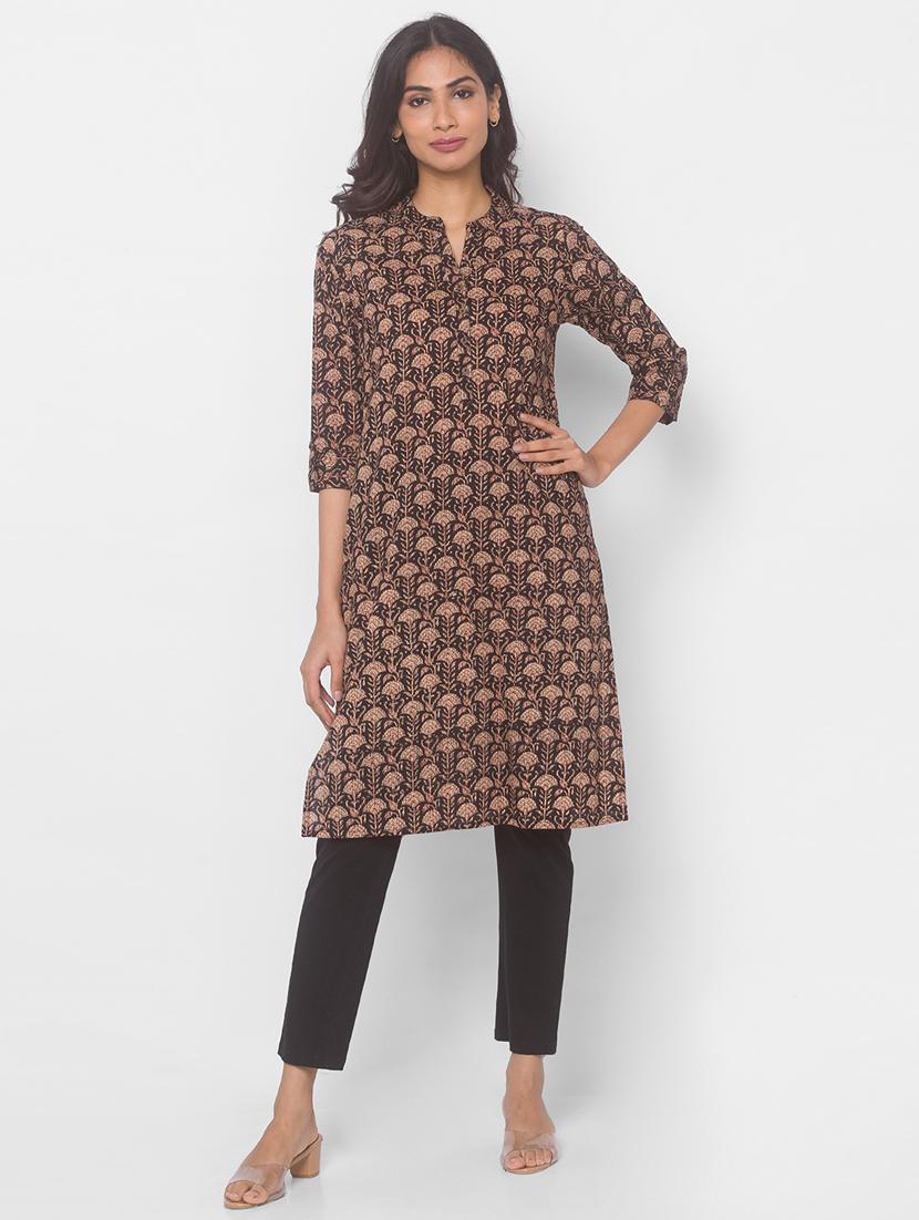 grey cotton straight kurta - 18068185 -  Zoom Image - 0