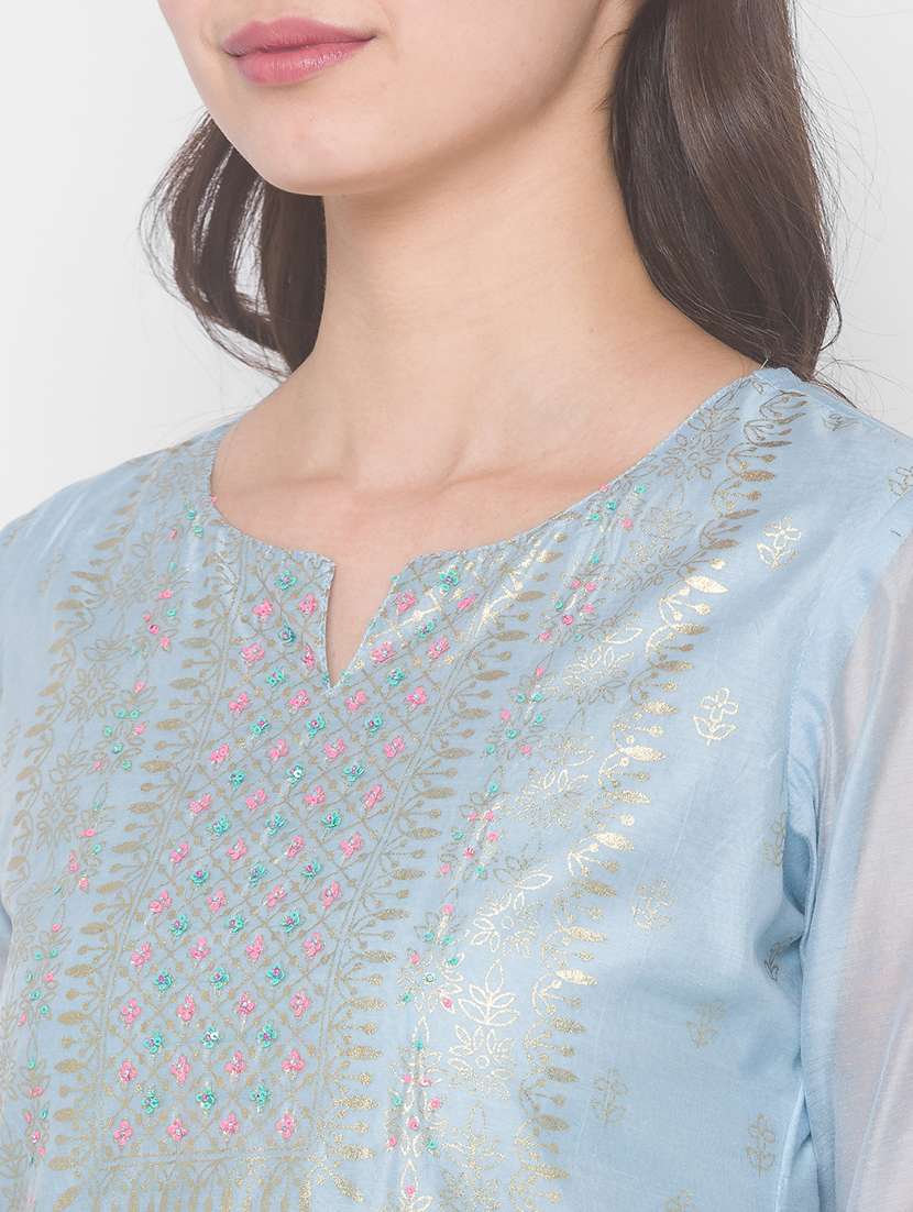 grey chanderi straight kurta - 18068188 -  Standard Image - 3