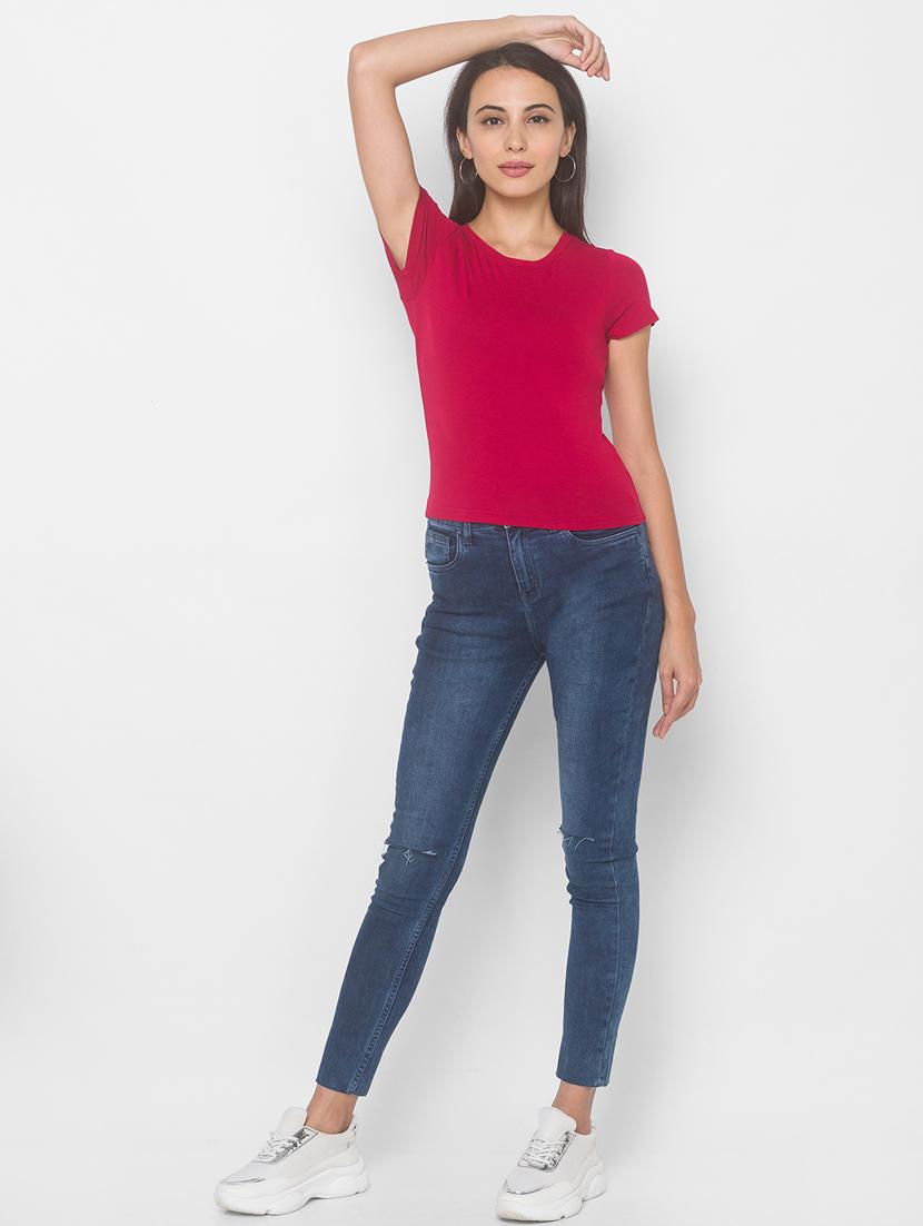 women's plain round neck t-shirt - 18068213 - Standard Image - 3