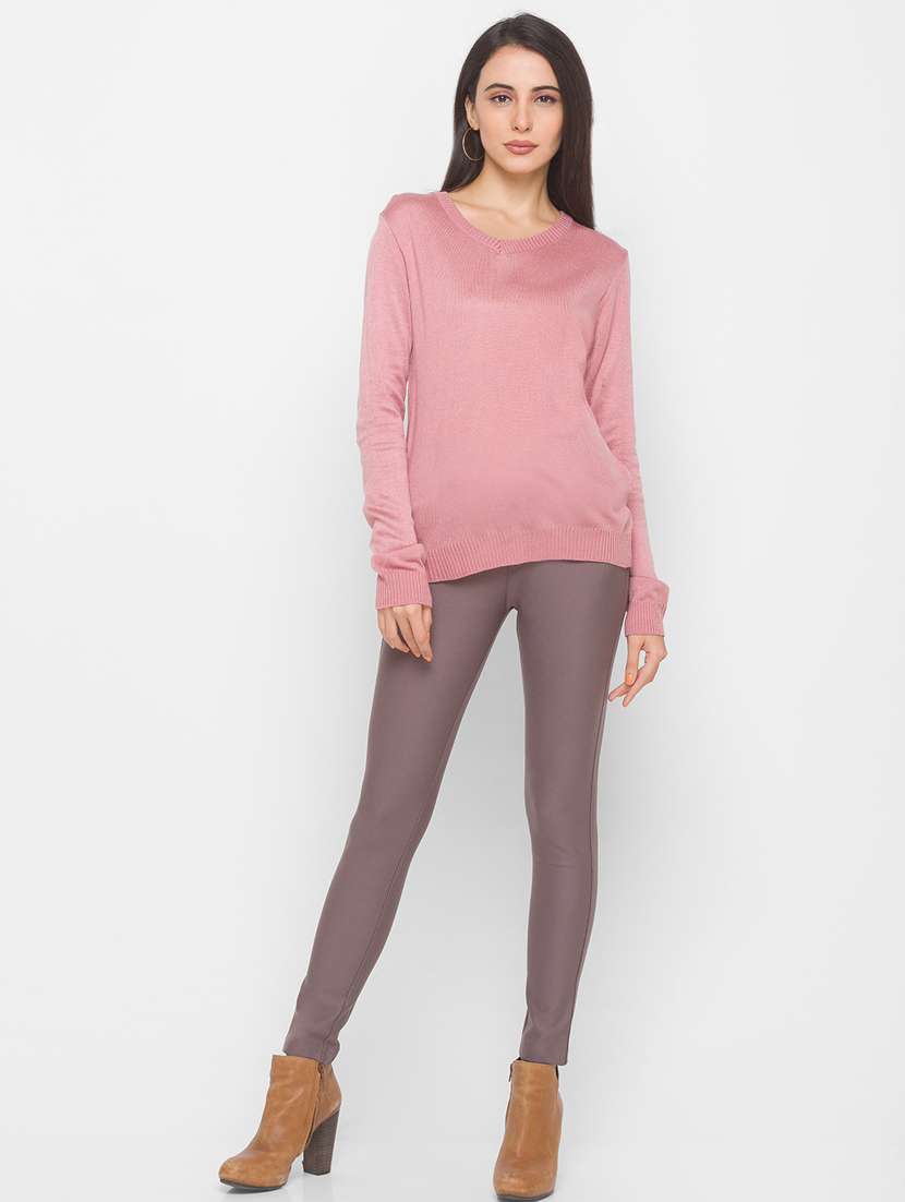 v-neck solid pink acrylic pullover - 18068274 - Standard Image - 3