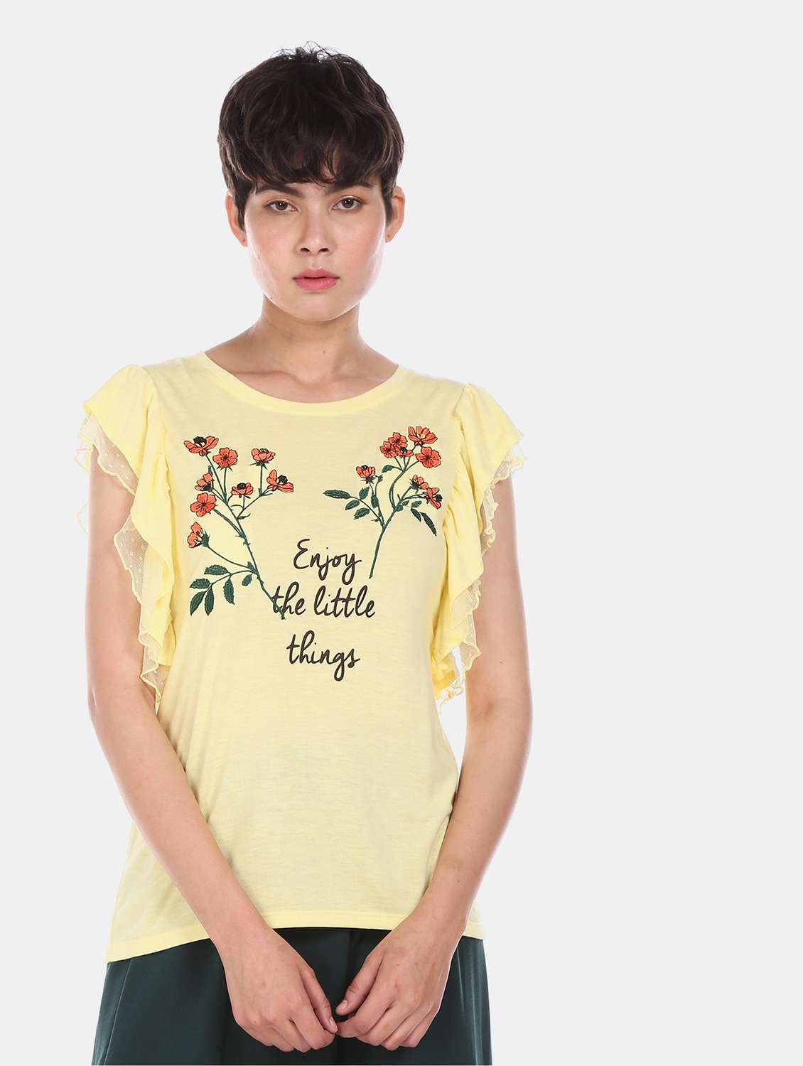 women's ruffle round neck top