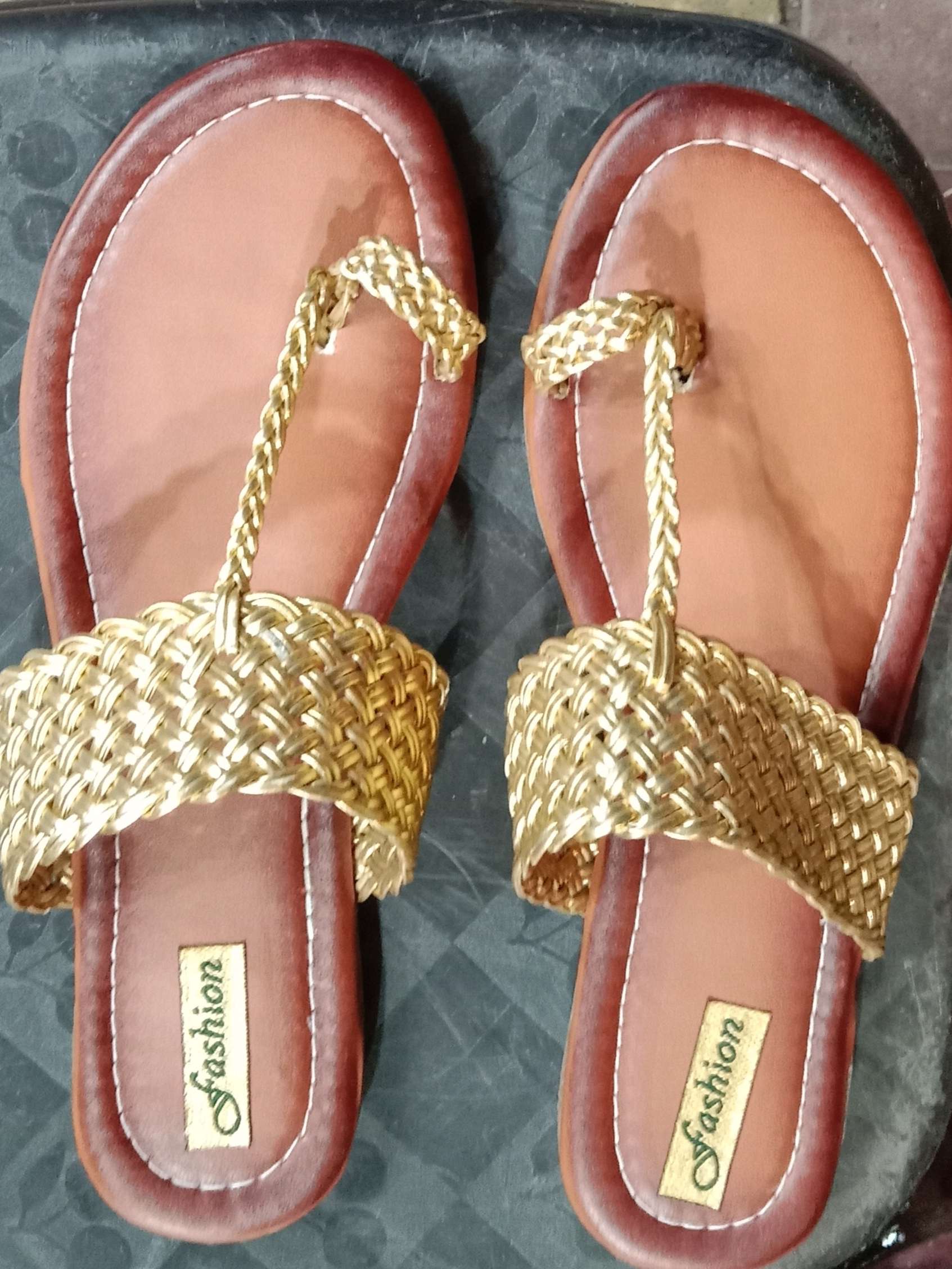 Ladies Chappal Golden Colour Chappal Golden Coins Kolhapuri