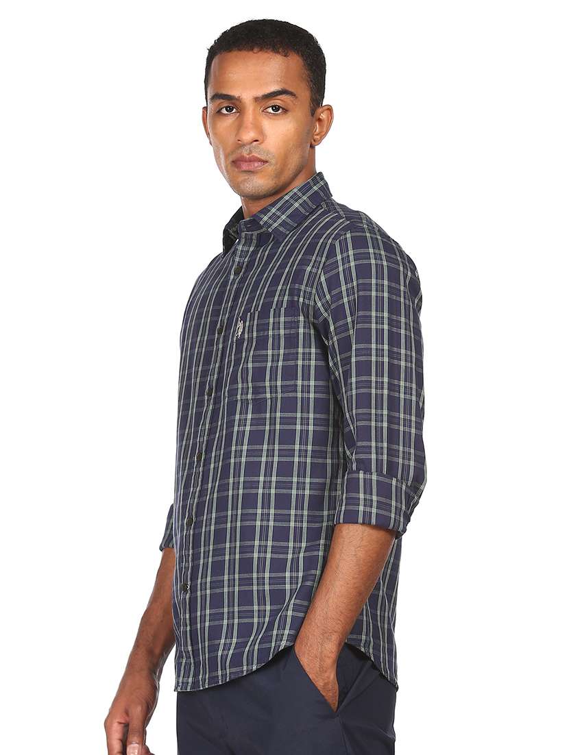 blue checked casual shirt