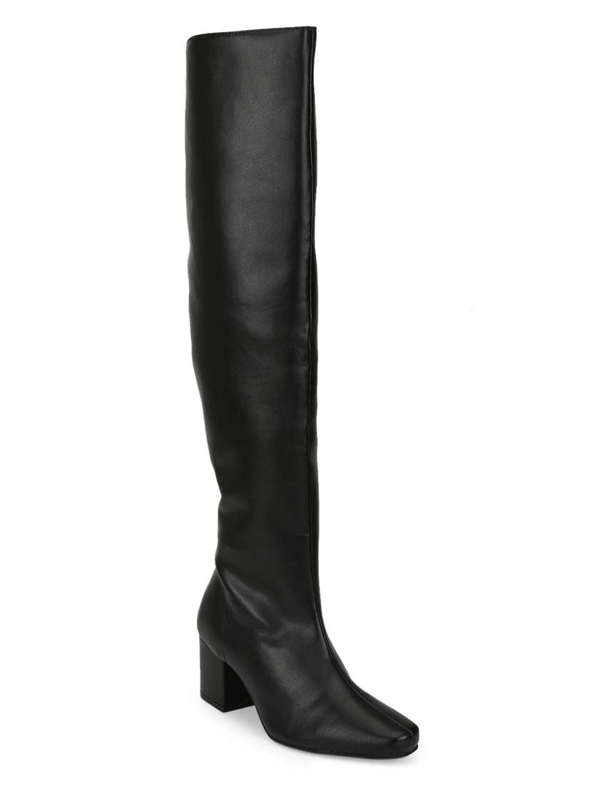 black pu knee length  boots - 18075995 -  Zoom Image - 0