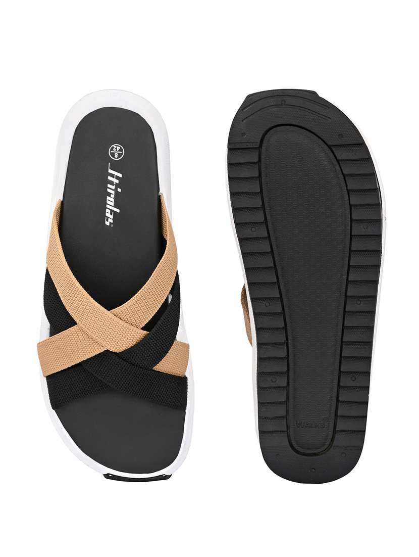 black fabric slip on slippers - 18076182 -  Standard Image - 3