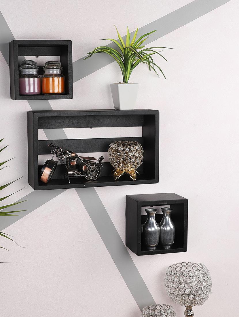 home sparkle wall mount floating wall shelves bed room, living room, office, restaurant, home décor set of 3 (black) - 18078274 - Zoom Image - 0
