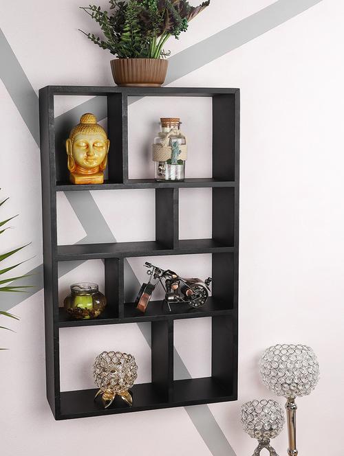 home sparkle engineered wood multipurpose eight partition compartment wall shelf rack (black) - 18078289 -  Standard Image - 0