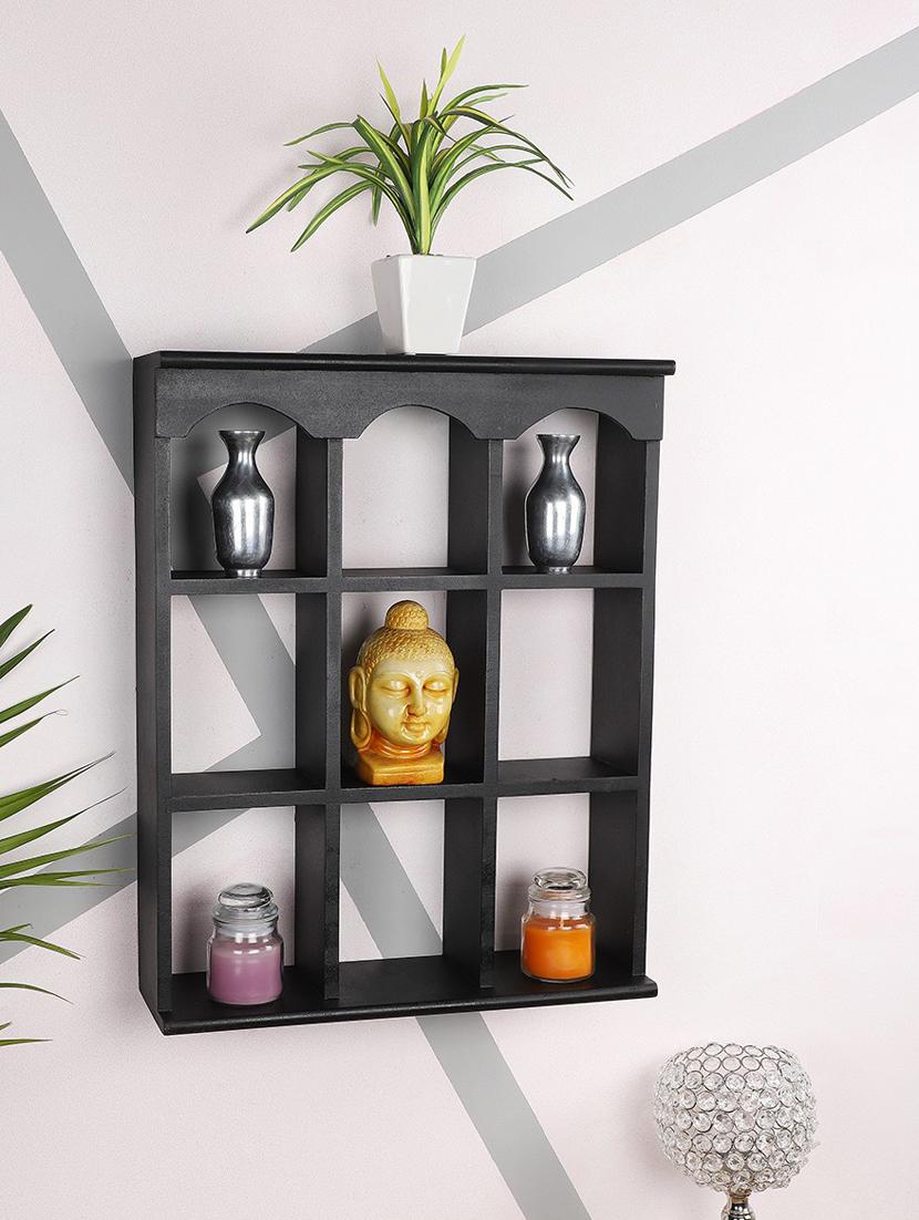 home sparkle engineered wood multipurpose nine partition compartment wall shelf rack (black) - 18078294 - Zoom Image - 0