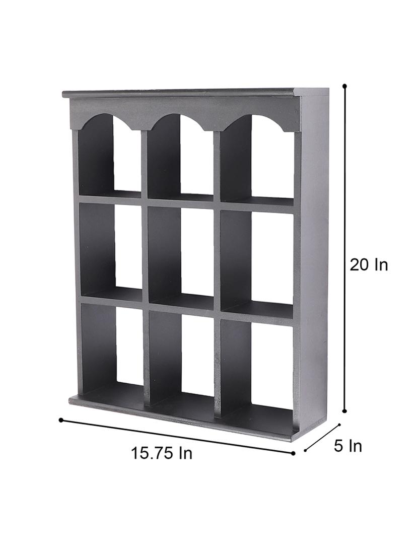 home sparkle engineered wood multipurpose nine partition compartment wall shelf rack (black) - 18078294 - Standard Image - 3