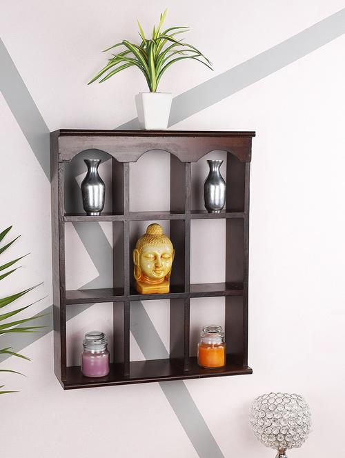 home sparkle engineered wood multipurpose nine partition compartment wall shelf rack (black) - 18078295 - Standard Image - 0