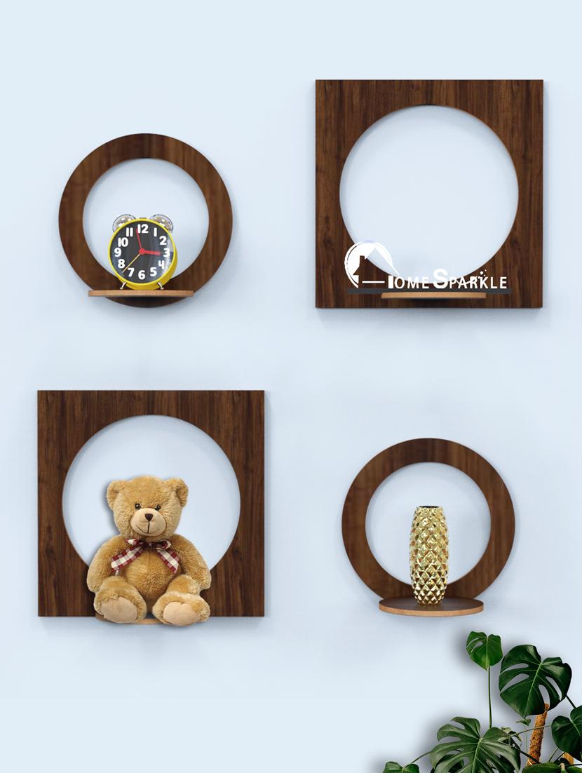 home sparkle mdf four round shelves rack | wall mounted floating shelves (dark brown) - 18078299 -  Zoom Image - 0